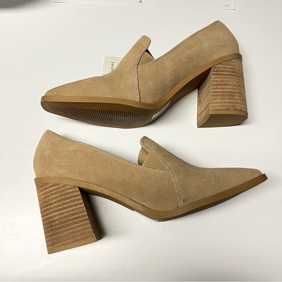 Joie Suede Tan Closed Toe Leather Block Chunky Heel Slip On Loafers Size 7.5 - Picture 3 of 12